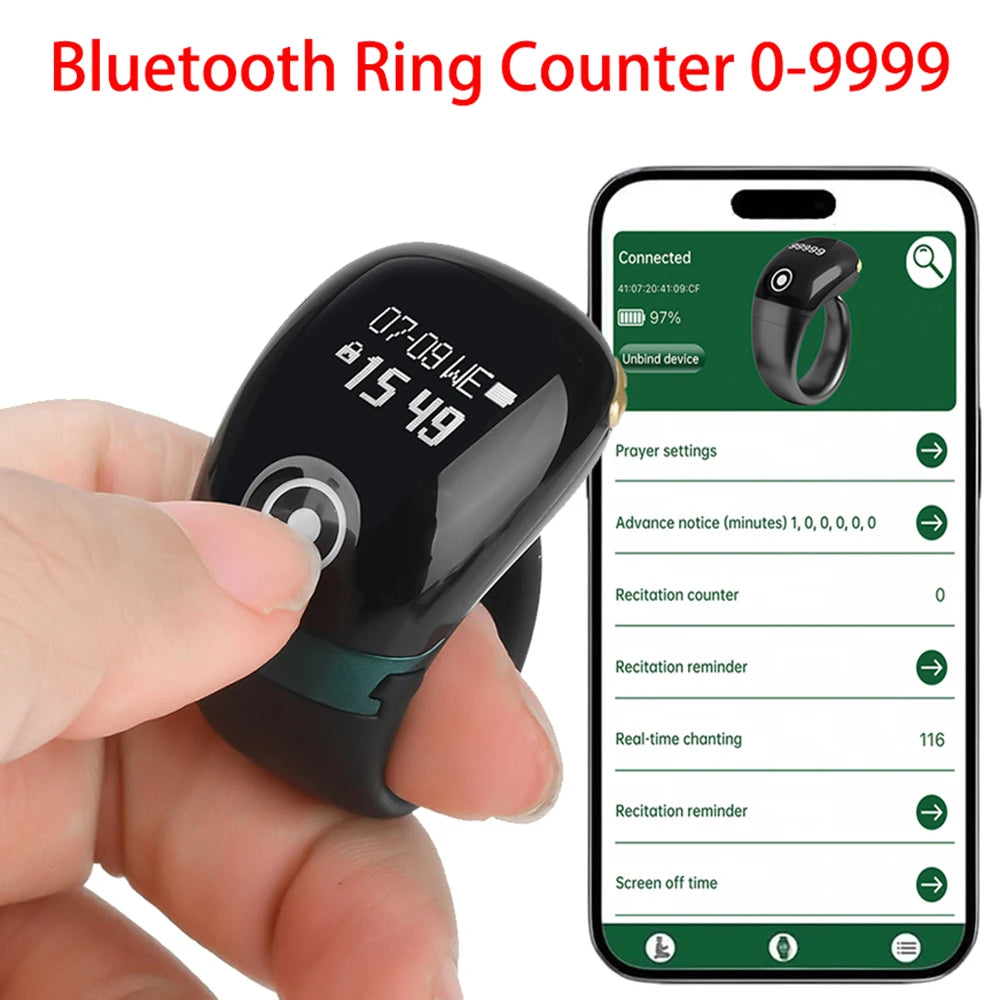 Smart Bluetooth Ring Counter Digital Finger Ring Tally Counter 9999 OLED Display Smart Tasbih Tasbeeh Ring for Dhikr Count
