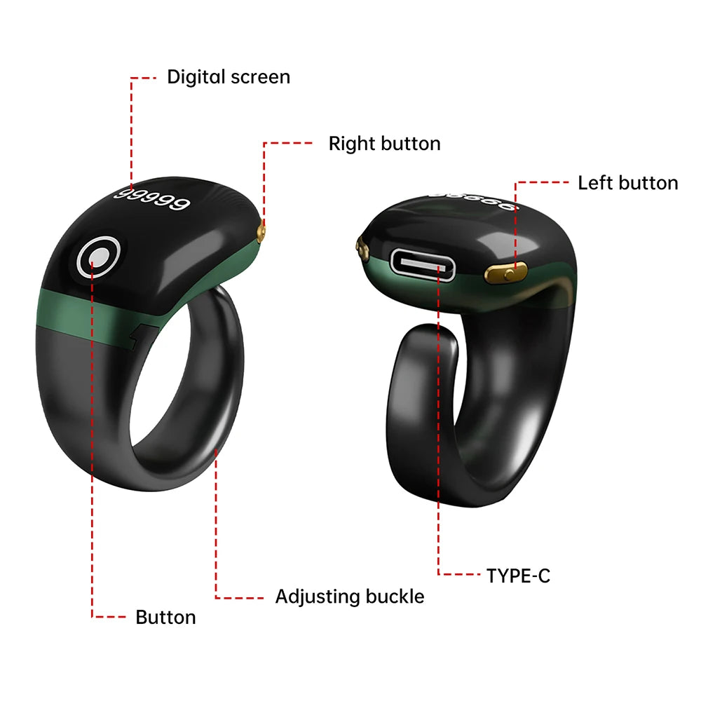 Smart Bluetooth Ring Counter Digital Finger Ring Tally Counter 9999 OLED Display Smart Tasbih Tasbeeh Ring for Dhikr Count