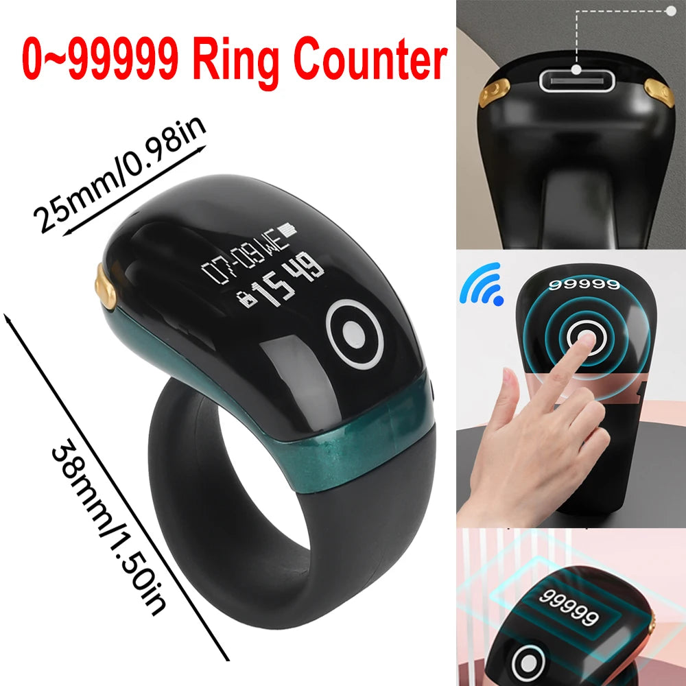 Smart Bluetooth Ring Counter Digital Finger Ring Tally Counter 9999 OLED Display Smart Tasbih Tasbeeh Ring for Dhikr Count